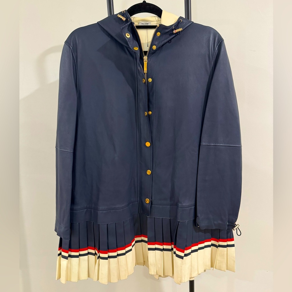 Thom Browne leather jacket with hoodie